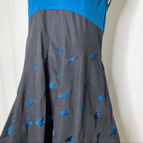 eShakti Black Blue Fit n Flare Sparrow Dress - Picture 3 of 9